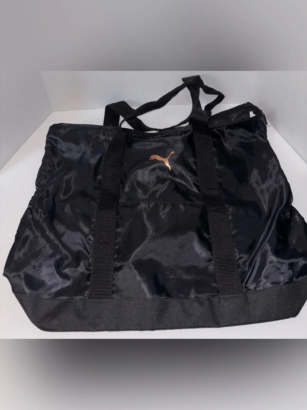 PUMA Black Gym Tote Bag with Rose Gold Logo